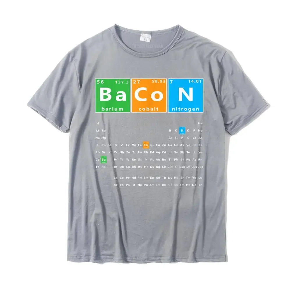 Bacon Periodic Table Funny Bacon Chemistry Elemenntt Meme Keto T-Shirt Camisas Cotton Tops T Shirt New Arrival Funny Tshirts