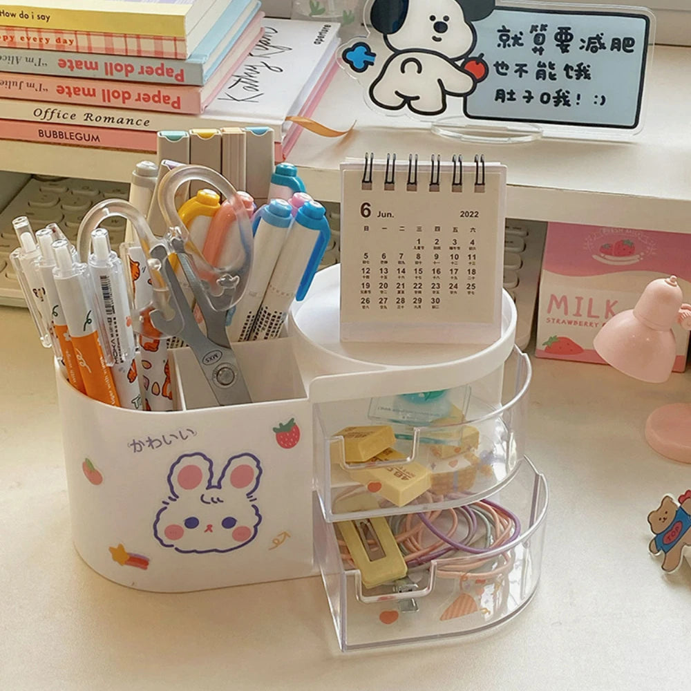 Creative Desktop Storage Box Organizer Plastic Drawer Transparent Kawaii Ins Multifunction Student Pen Holder Organizer Box Cute