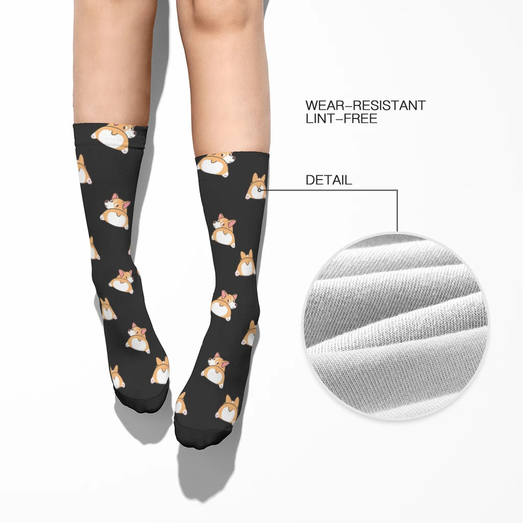 Vintage Butt Pattern Men's Socks Corgi Dog Animal Unisex Novelty Pattern Printed Funny Crew Sock Gift