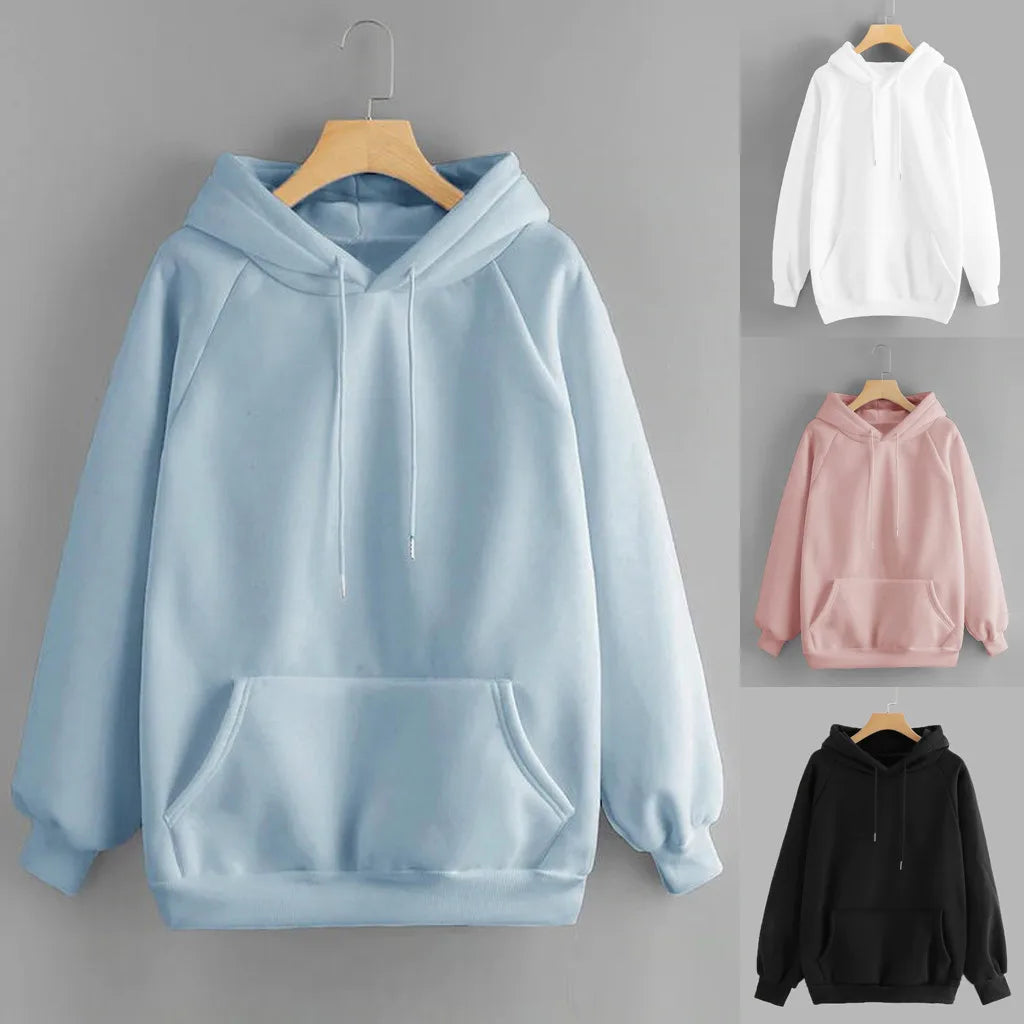 Sweatshirt Color Pullover Casual Hooded Sleeve Pocket Women's Long Solid Women's Coat Extra Long Sweat Shirts Women