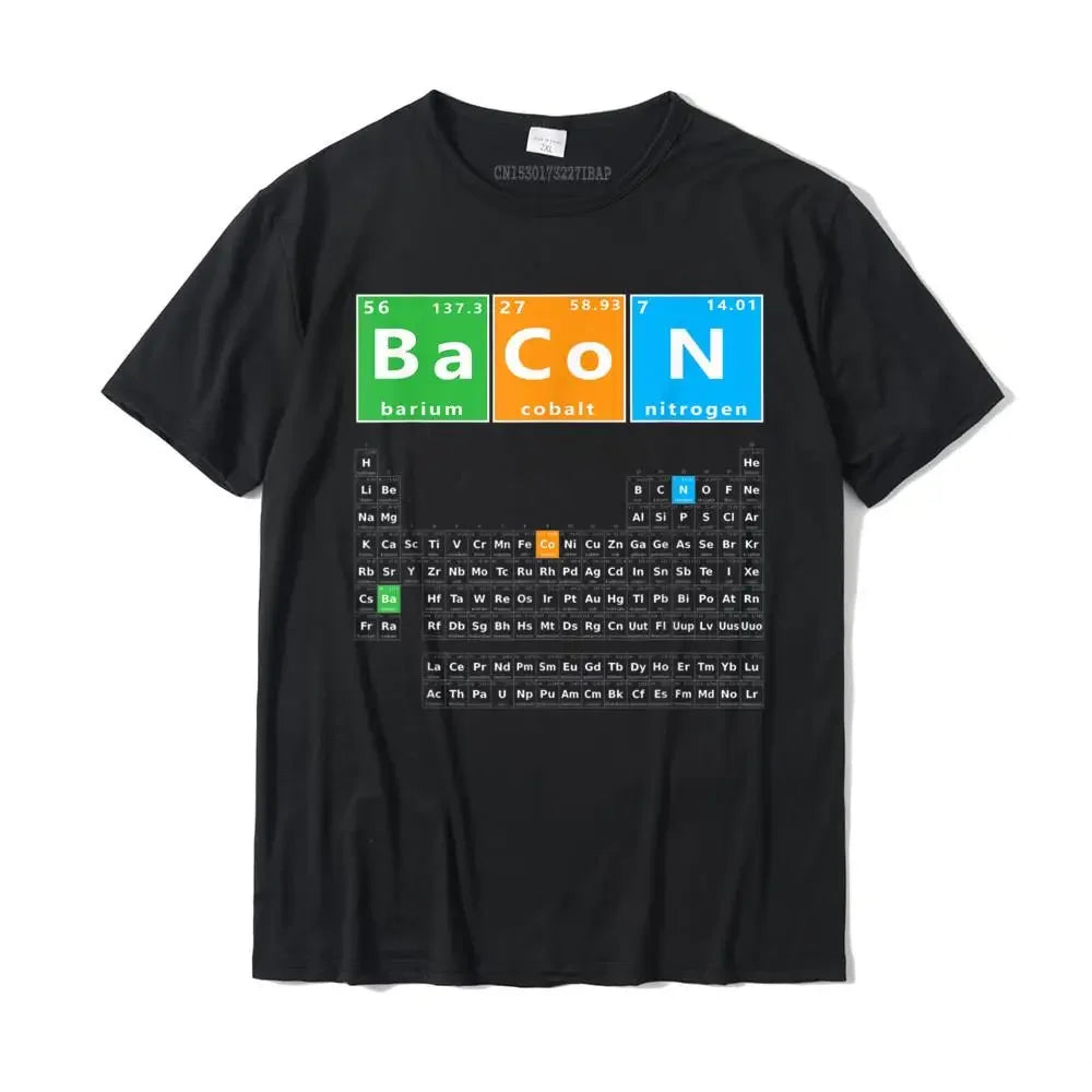 Bacon Periodic Table Funny Bacon Chemistry Elemenntt Meme Keto T-Shirt Camisas Cotton Tops T Shirt New Arrival Funny Tshirts