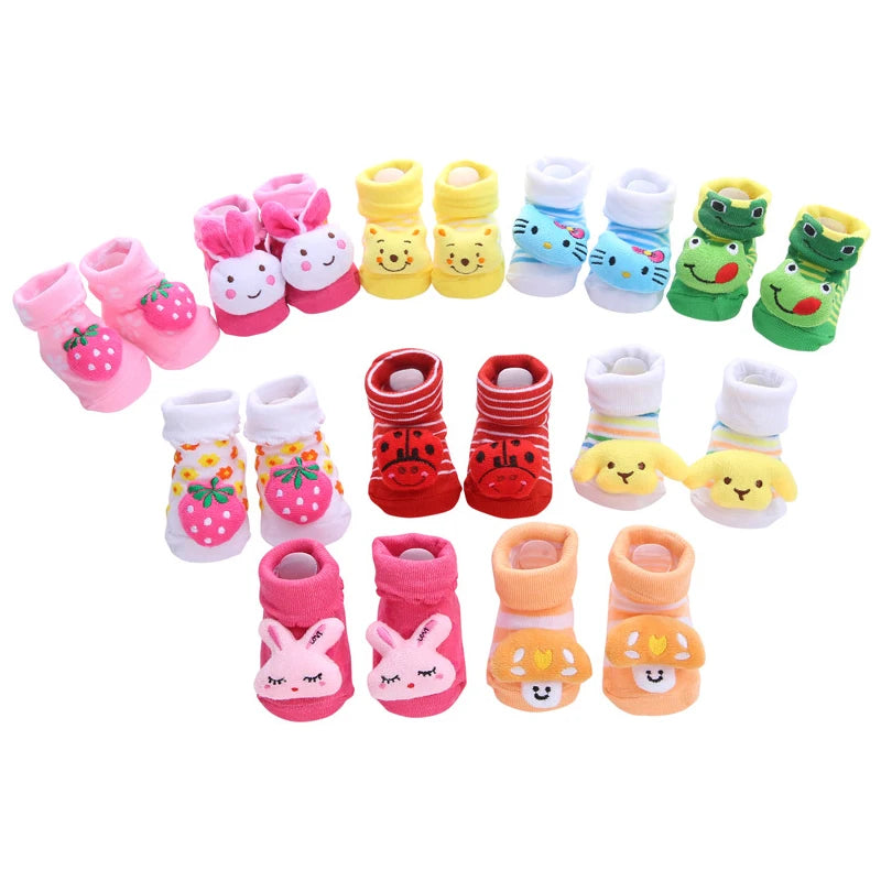 0-1Years Cotton Cartoon Antiskid Baby Floor Socks Stripe Cute Three-dimensional Doll Baby Toddler Socks