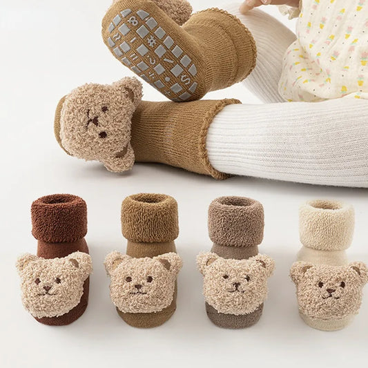 Cute Bear Baby Socks for Boys Girls Winter Soft Cotton Thicken Socks Anti Slip Babies Accessories for Newborn Toddler Sock Kids