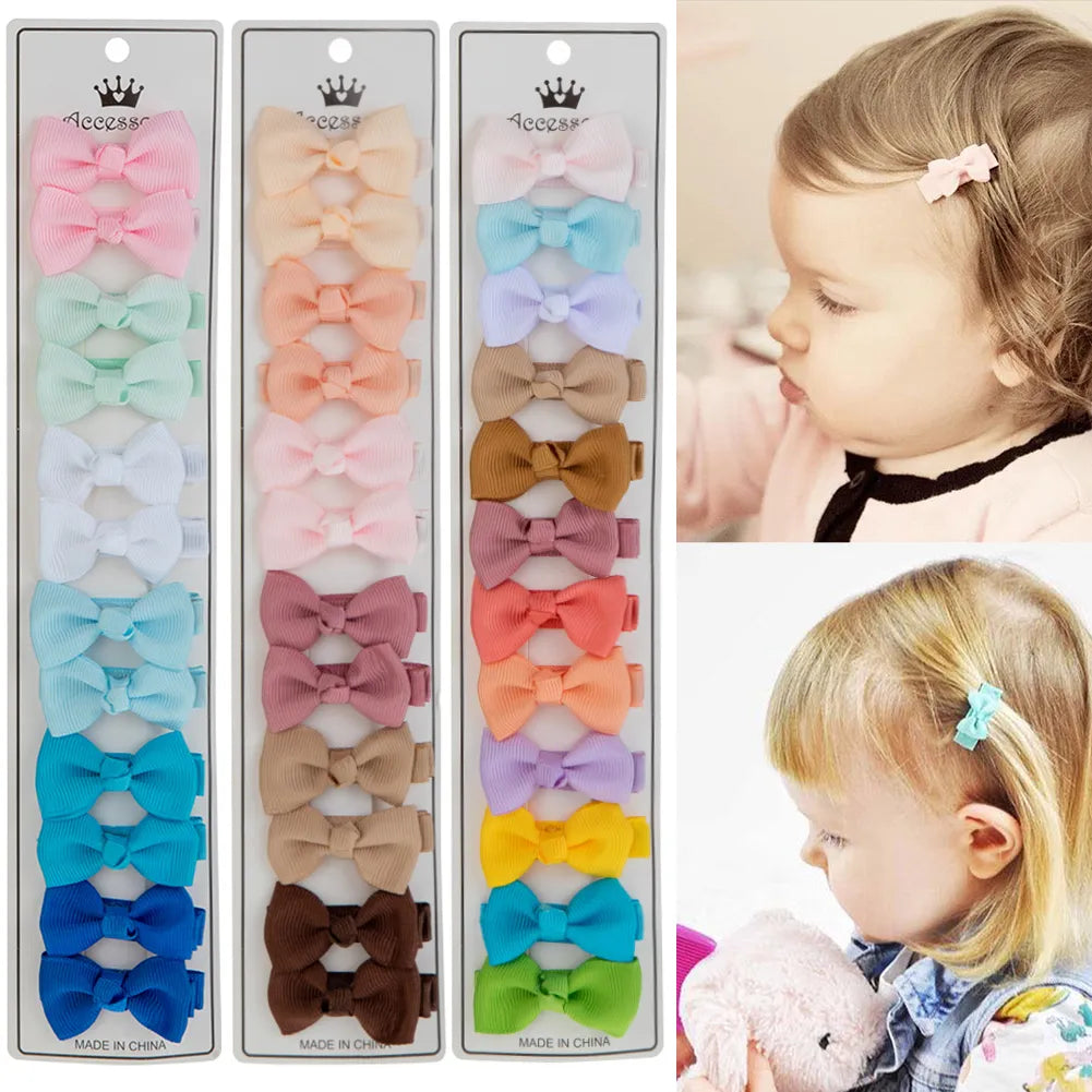 12Pcs/Lot 4.5cm Solid Grosgrain Ribbon Bowknot Kids Hair Clips Handmade Bows Baby Girls Barrettes Hairpins Photo Props Gift Set