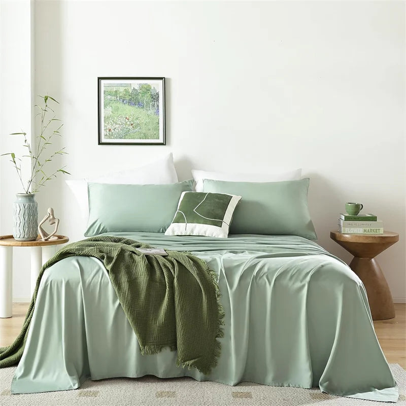 100% Organic Bamboo Bed Sheet Set 4/6 Pieces Silky Bedding Sets Hotel Luxuriously Soft Fitted Sheet Flat Sheet Pillowcase Solid