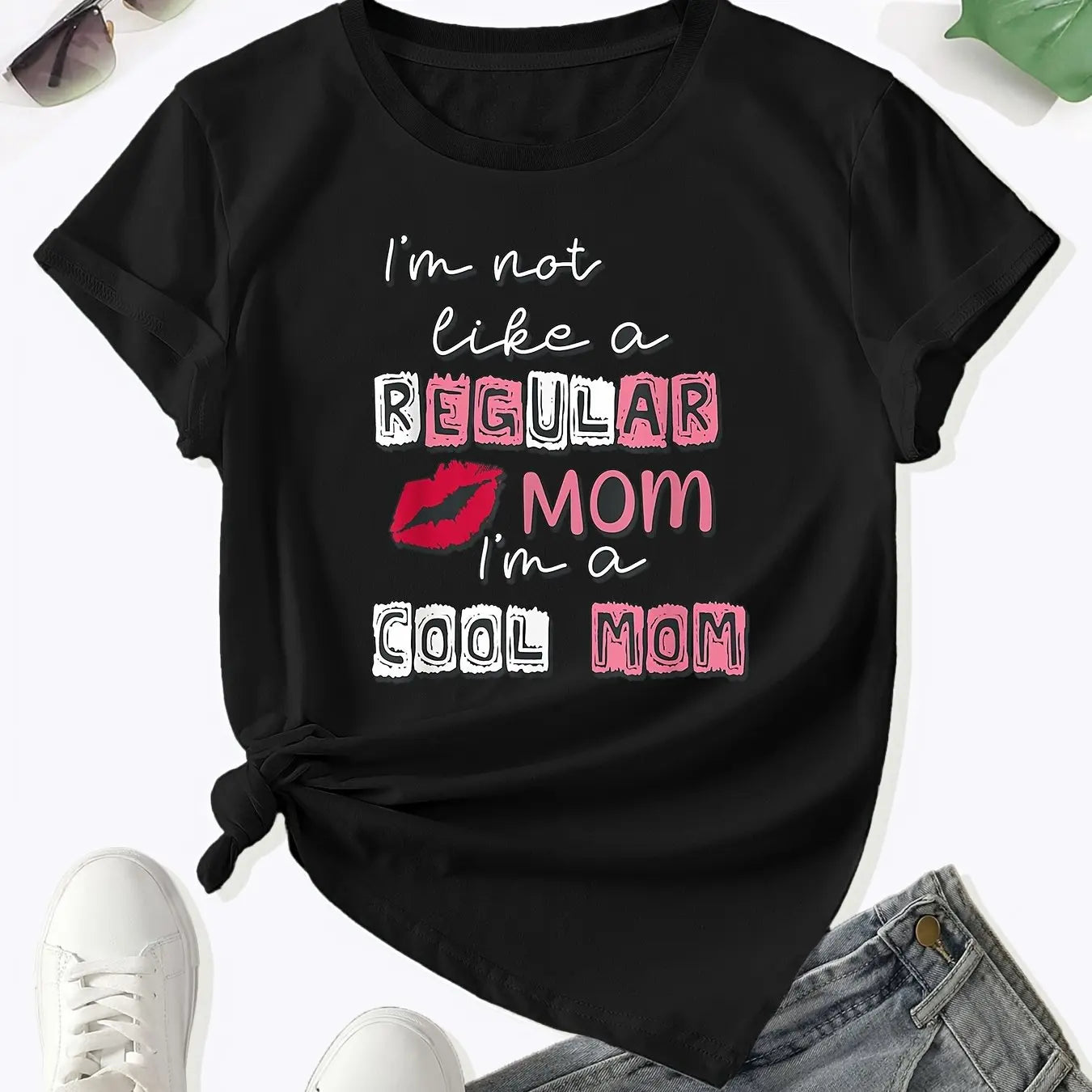 Trendy Cool Mom Letter Print T-shirt Comfort Crew Neck Short Sleeve For Casual Chic Perfect Summer Top, Womens Fashion Essential