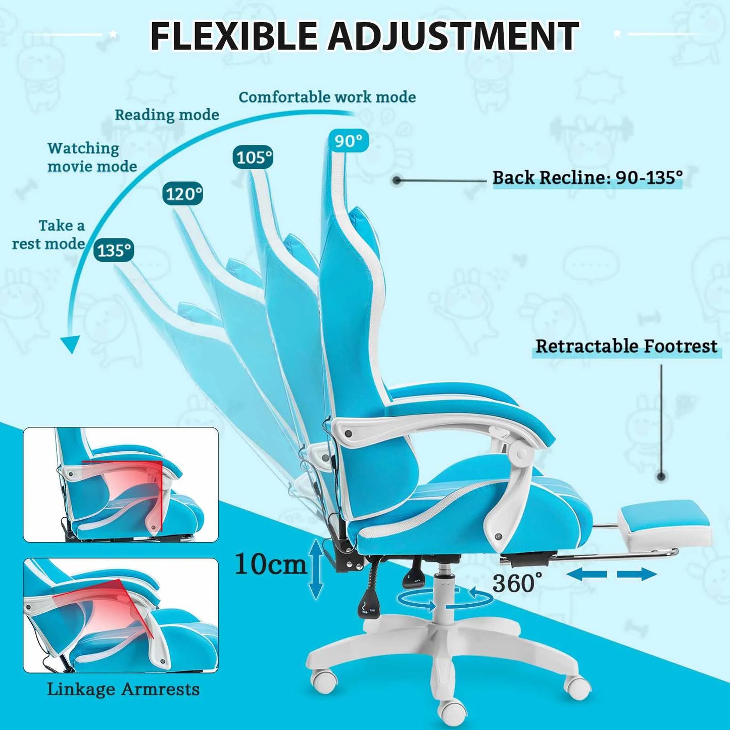 High Quality Gaming Chair RGB Light Office Chair Gamer Computer Chair Ergonomic Swivel Chair 2 Point Massage Gamer Chairs