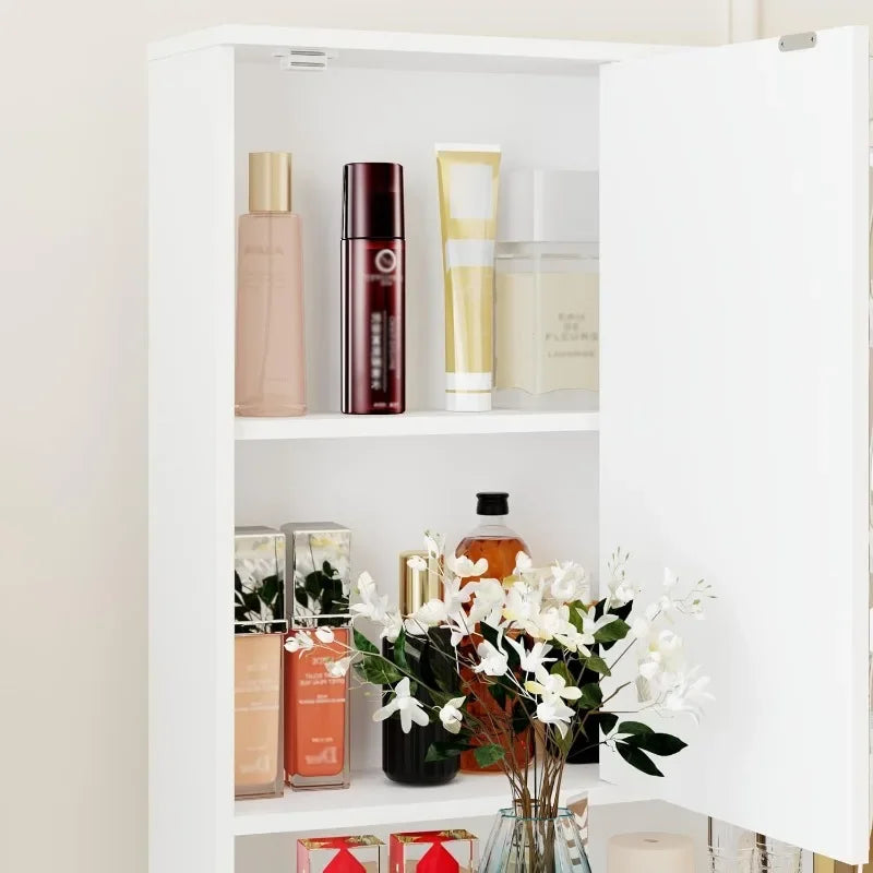 White Makeup Vanity Desk with 15 Light Bulbs & 3 Mirrors, Modern Vanity Table Dressing Table with 9 Drawers