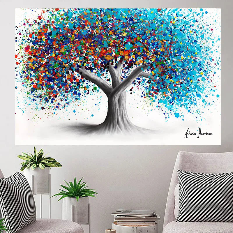 Abstract Colorful Tree Aesthetic Oil Canvas Painting Posters And Prints Wall Art Pictures For Living Room Home Decor No Frame