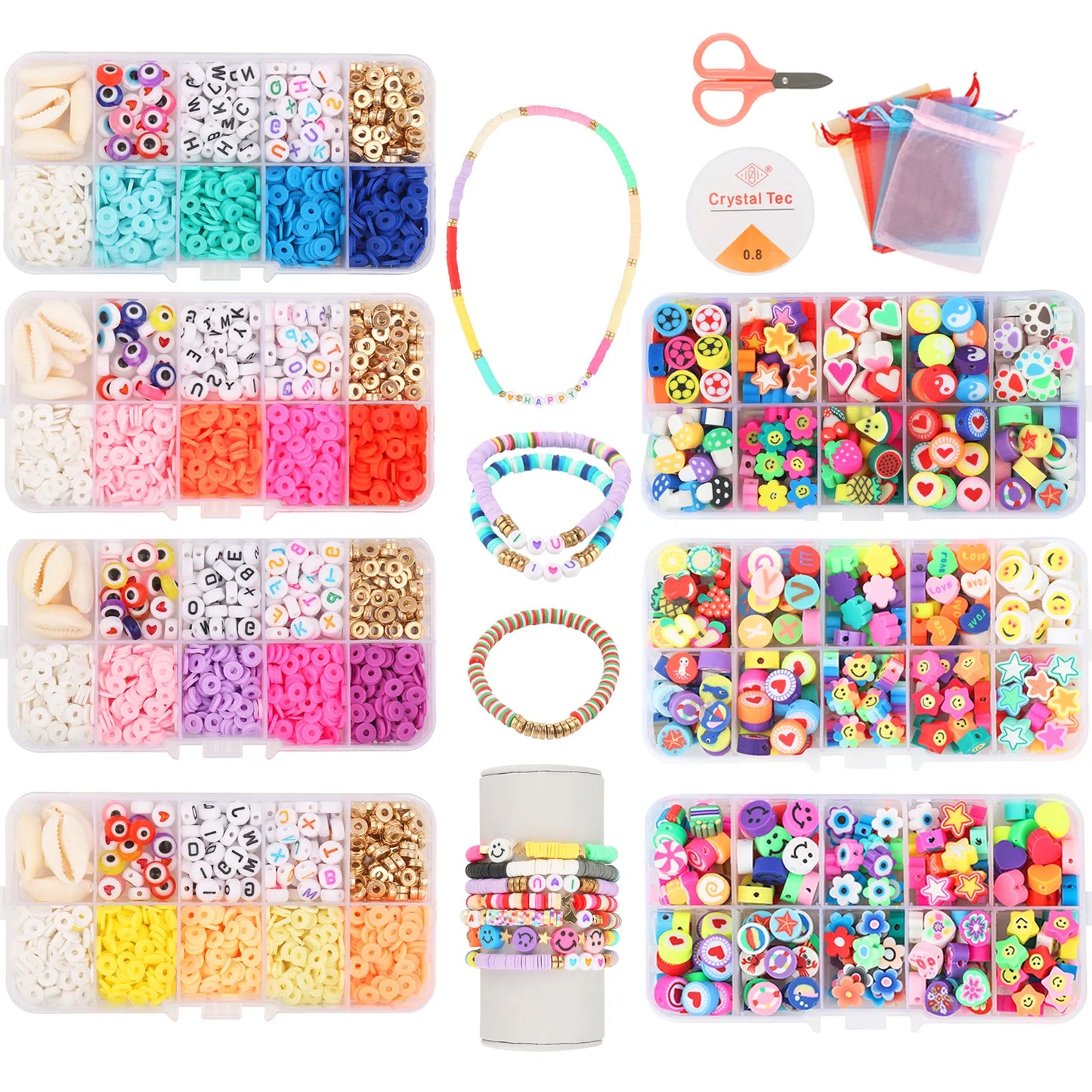 45 Types Boxed Beads Kits Polymer Clay Acrylic Letter Seed Beads Jewelry Making Kit Set Elastic Cord for Girls Kids DIY Bracelet