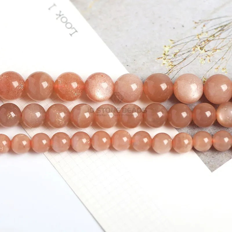 7A Natural Sunstone Beads Round Loose Spacer Smooth Faceted Gemstone 4 6 8 10 12mm For Jewelry Making DIY Bracelets Accessories