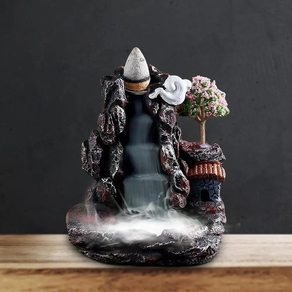 Resin Backflow Incense Burner Waterfall Smoke Incense Burner Innovative Tower Incense Sandalwood Aromatherapy Furnace Home Decor