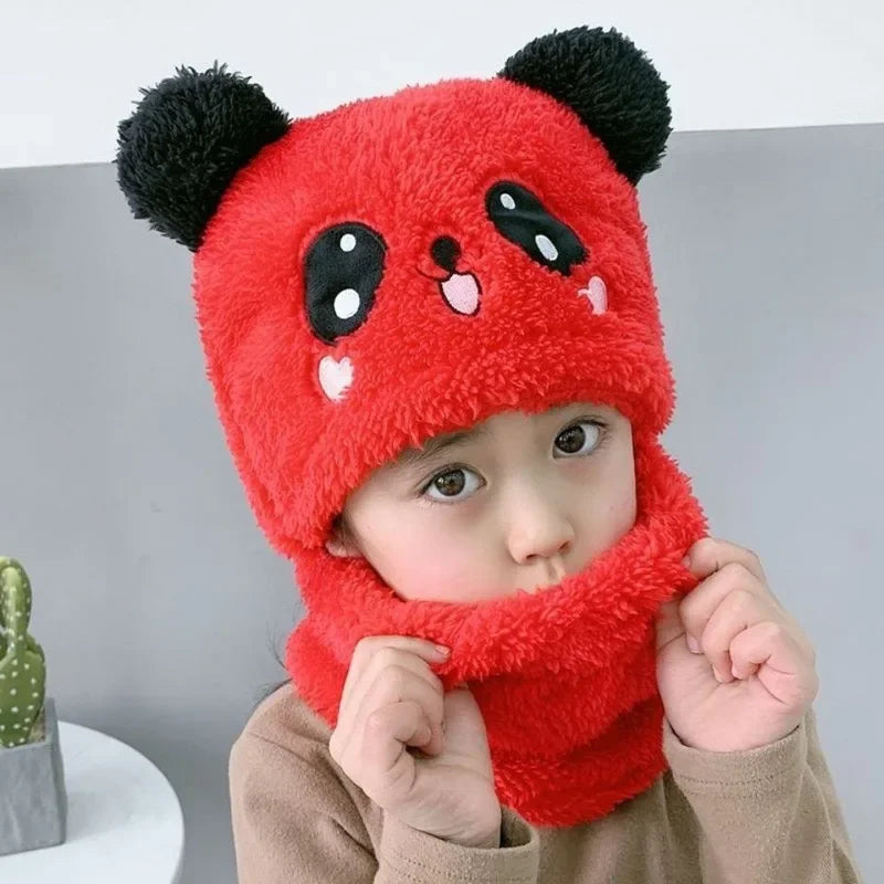 Winter Children's Hat Warm Caps for Kids Girls Boys Winter Hat+scarf One Piece Cute Warm Ear Protection Baby Bucket Hat