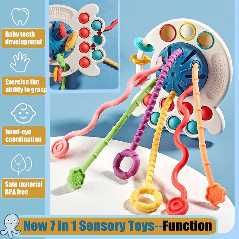 Baby Silicone Pull String Montessori Sensory Toys Activity Fine Motor Skills Development Educational Toy for Babies 1 2 3 Years