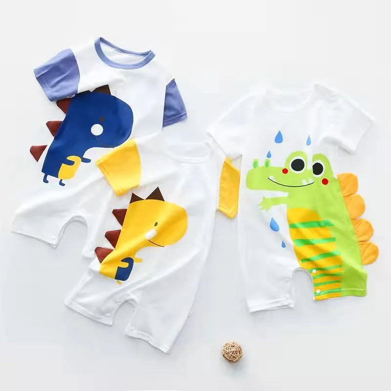 3month To 2-year-old Baby Costume Boys Cartoon Dinosaur Rompers Summer Clothing Toddler Short Sleeved Onesie Infantil Jumpsuit