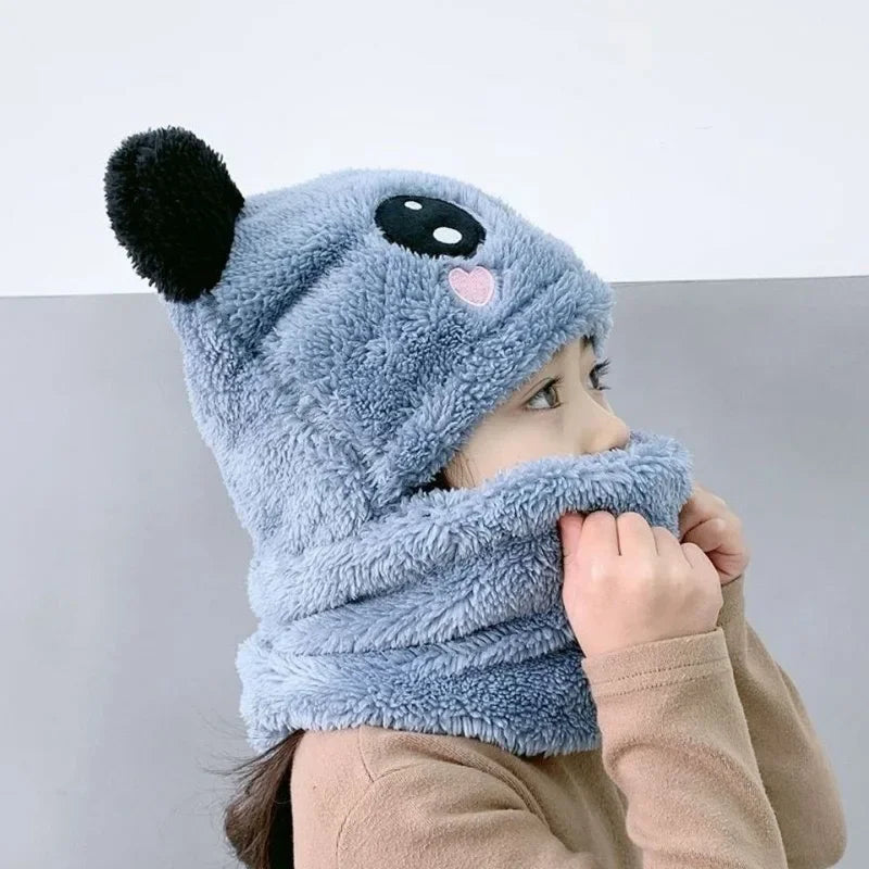 Winter Children's Hat Warm Caps for Kids Girls Boys Winter Hat+scarf One Piece Cute Warm Ear Protection Baby Bucket Hat