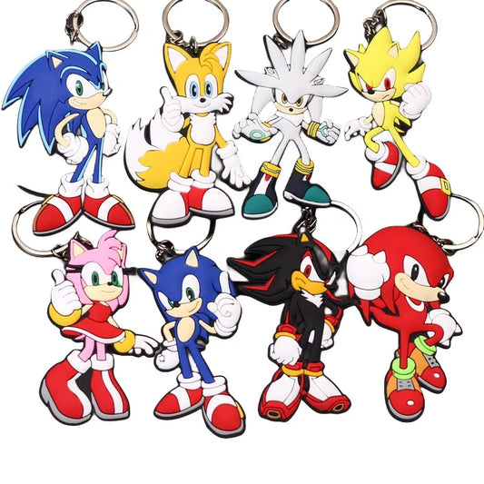 Sonic Anime Silicone Keychain Kawaii Cartoon Figure Amy Rose Team Dark Doll Key Chain Keyring Key Charms Kids Birthday Toys Gift