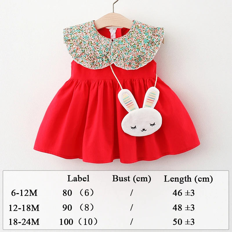 Summer Clothes Baby Girl Beach Dresses Casual Fashion Print Cute Bow Flower Princess Dress Newborn Clothing Set