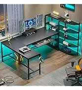 SEDETA L , 94.5 Inch Office Power Outlet &Amp; Pegboard, L Shaped Desk With Led Light, Keyboard Tray, Stora