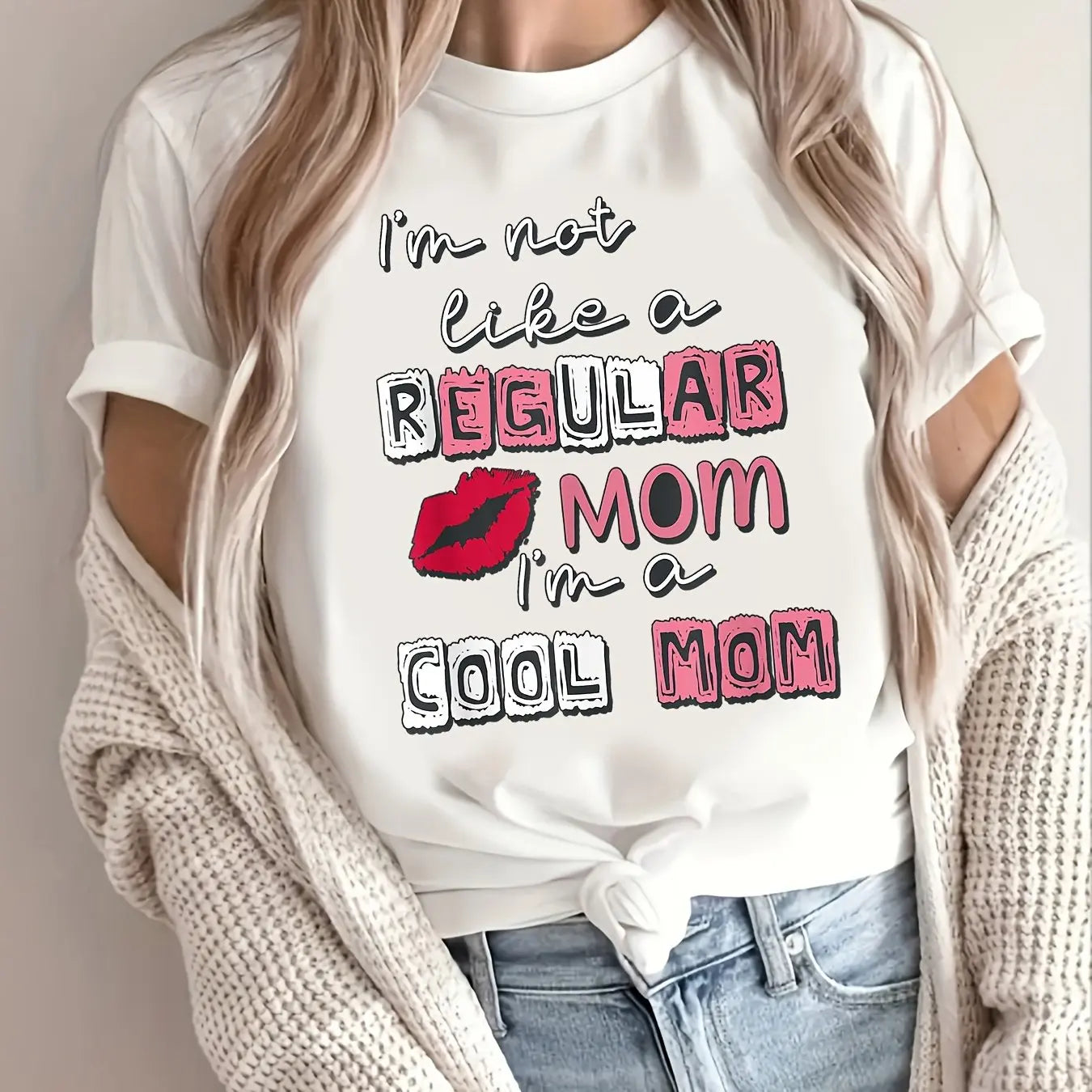 Trendy Cool Mom Letter Print T-shirt Comfort Crew Neck Short Sleeve For Casual Chic Perfect Summer Top, Womens Fashion Essential