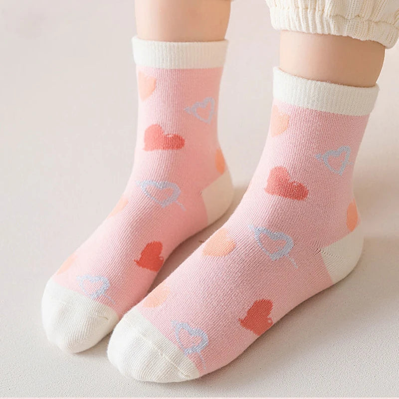 5Pairs Children Socks Autumn and Winter Boys Mid Length Socks Cotton Girls Cartoon Socks Soft and Comfortable Kid Socks