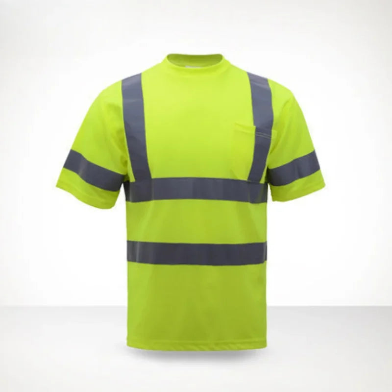 Outdoor Sports Fluorescent High Visibility Reflective Safety Work Shirt Summer Breathable Work T Shirt Quick Dry