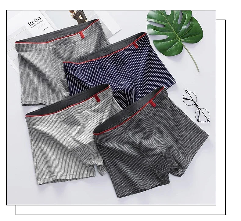 4 PCs soft fabric mens cotton boxer brief set Korean underwear for men cotton underwear set comfortable and breathable menswear