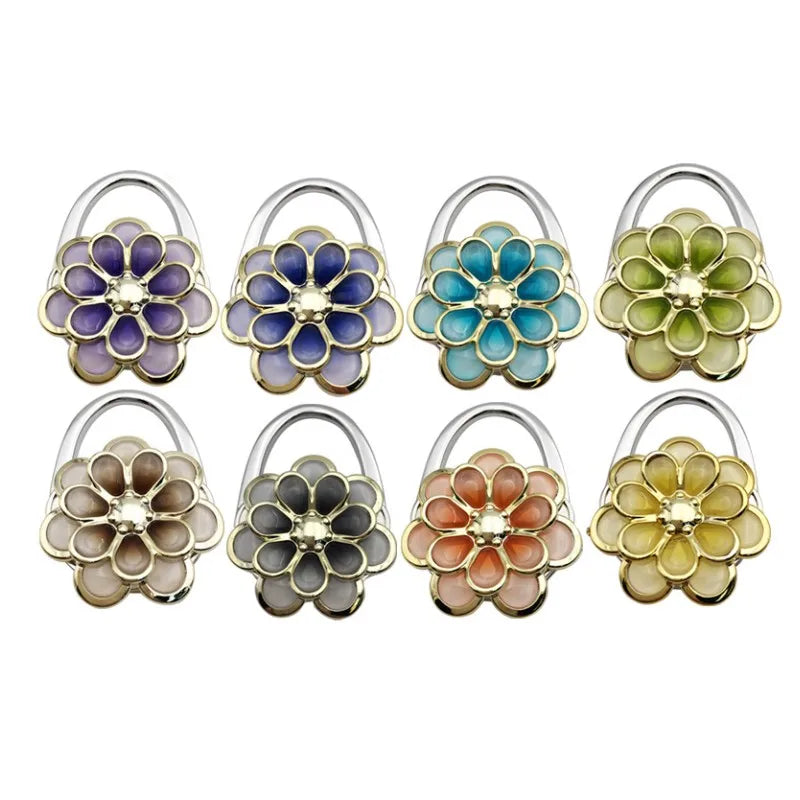 Portable Metal Flower Shaped Foldable Bag Hook Hanger Women Purse Handbag Bag Holder Table Edge Hanging Clip Girl Mother Gift