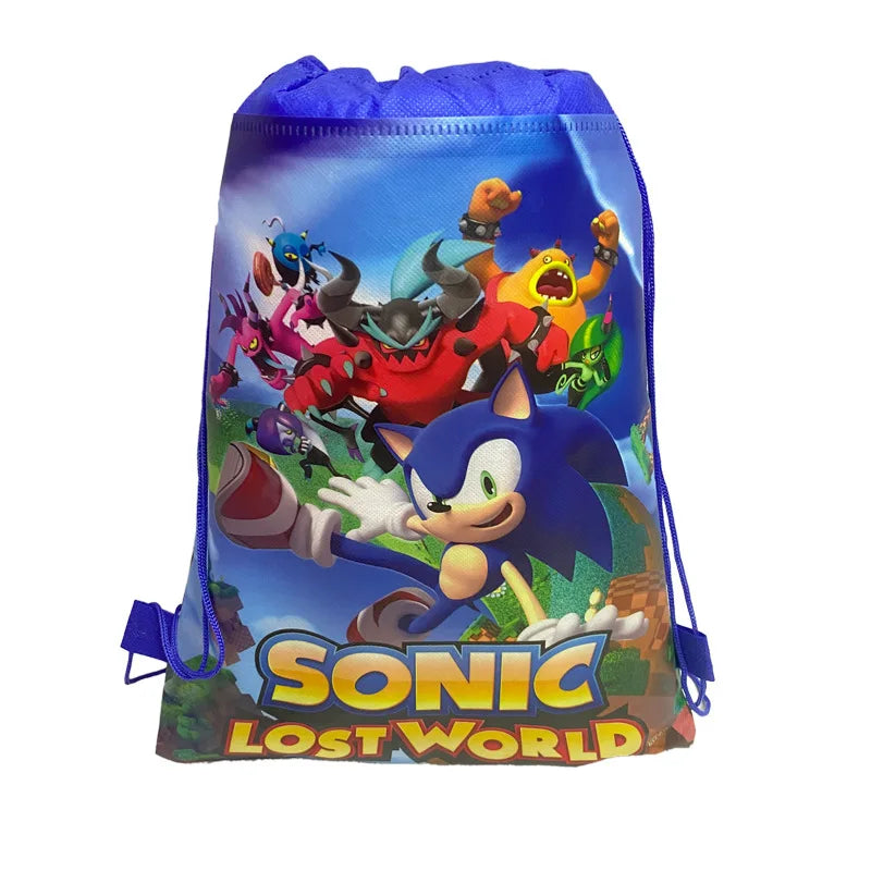 Sonic Gift Bags Happy Birthday Party Decoration Sonic the Hedgehog Backpack Kids Favors Candy Bags Sonic Drawstring Bag Pocket