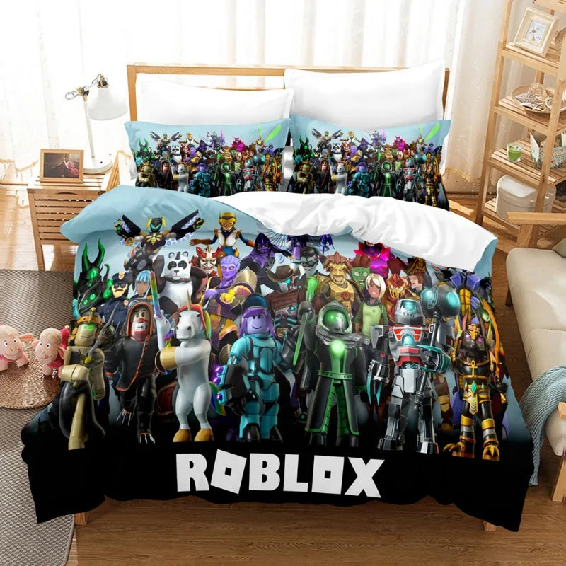 ROBLOX Game Surrounding Children's Anime Student Dormitory Bed Sheet Quilt Cover Three-piece Home Bed Three-piece Set Boys Girls