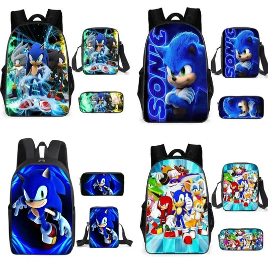 3PC-SET Sonic Backpack Primary and Middle School Students Schoolbag Boys Girls Anime Cartoon School Bag Mochila Zipper Shoulders