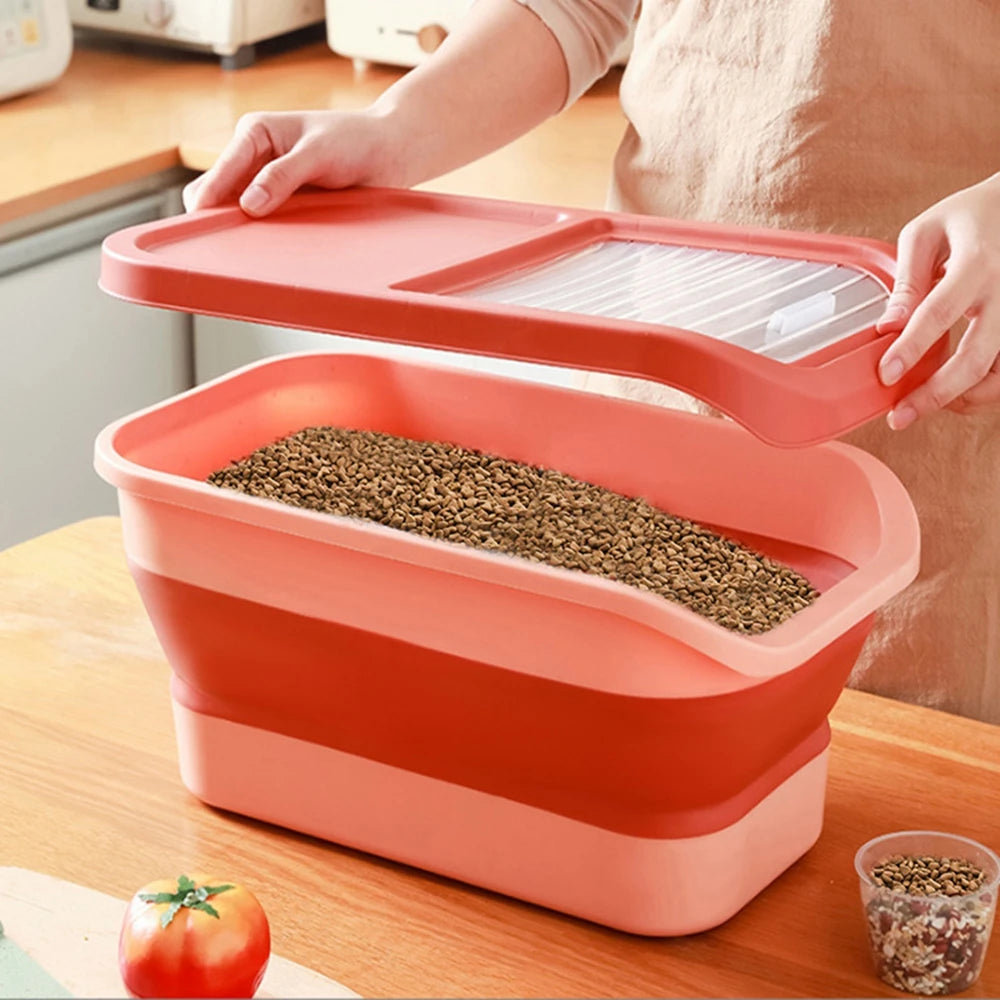 13/33LB Collapsible Cat Dog Food Storage Container Dry Cat Food Box With Lids Airtight Sealing Kitchen Grain Rice Storage Boxes