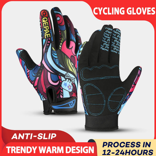 MTB Cycling Gloves Men Women Full Finger Bicycle Color Screen Shockproof Motorcycle Mitten Winter Warm Bike Outdoor Sport Glove