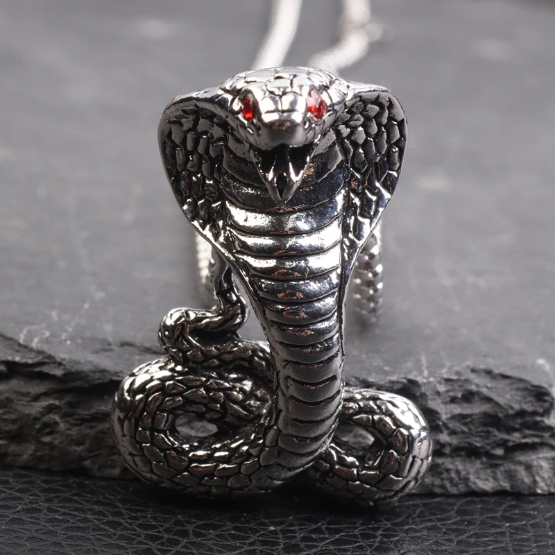 Punk Python Cobra Snake Pendant Necklace for Men Stainless Steel Sweater Necklace Fashion Biker Jewelry