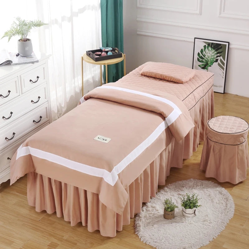 Simple Style Beauty Salon 4pcs Bedding Sets Massage Tuina Spa Use Duvet Cover Bed Skirt Sets King Queen