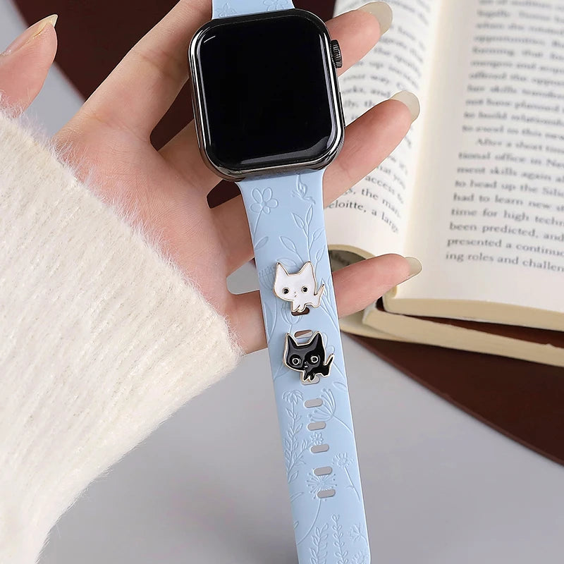 Animal White Black Cat Charms Jewelry for Iwatch Bracelet Accessories Stud for Apple Strap Soft Silicone Watchband Charms Nails