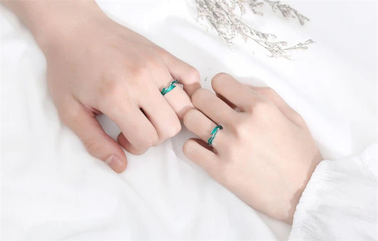 Sole Memory Rainforest Plantain Leaves Green Cool Sweet Romantic Silver Color Female Resizable Opening Rings SRI414