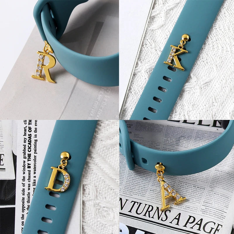 Silicone Strap Decorative Charms A to Z Letters Pendent Jewelry Accessories Charm for Apple Watch Name Initial Charms for Iwatch