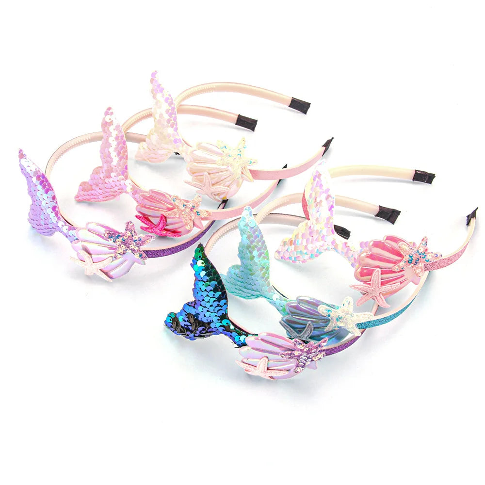 Girls Hairbands Mermaid Headwear Color Sequin Shells Shiny Princess Sweet Children's Hair Accessories Photo Prop Party Headbands