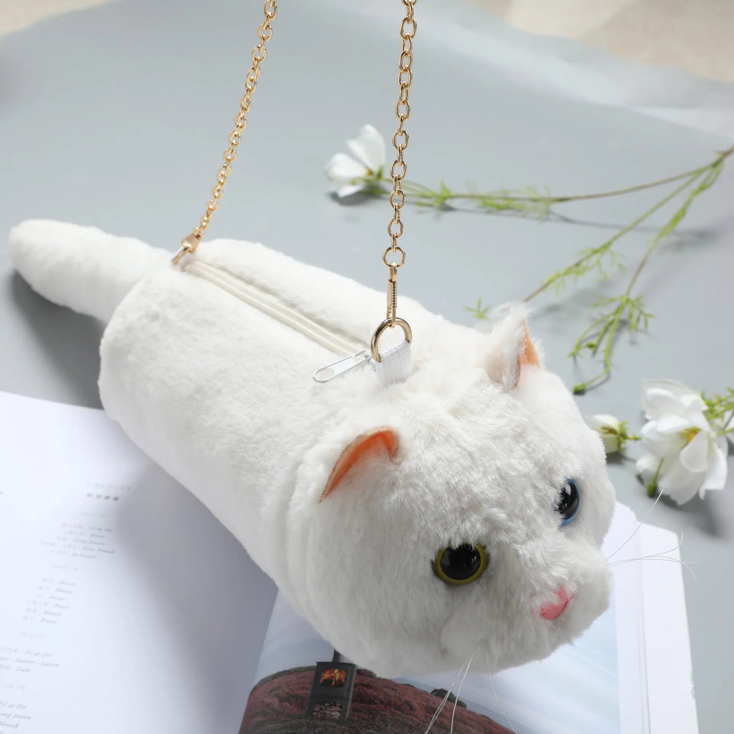 Women cute Cat Plush shoulder bag  lady fur messenger bag Girl cartoon mini mobile phone bag