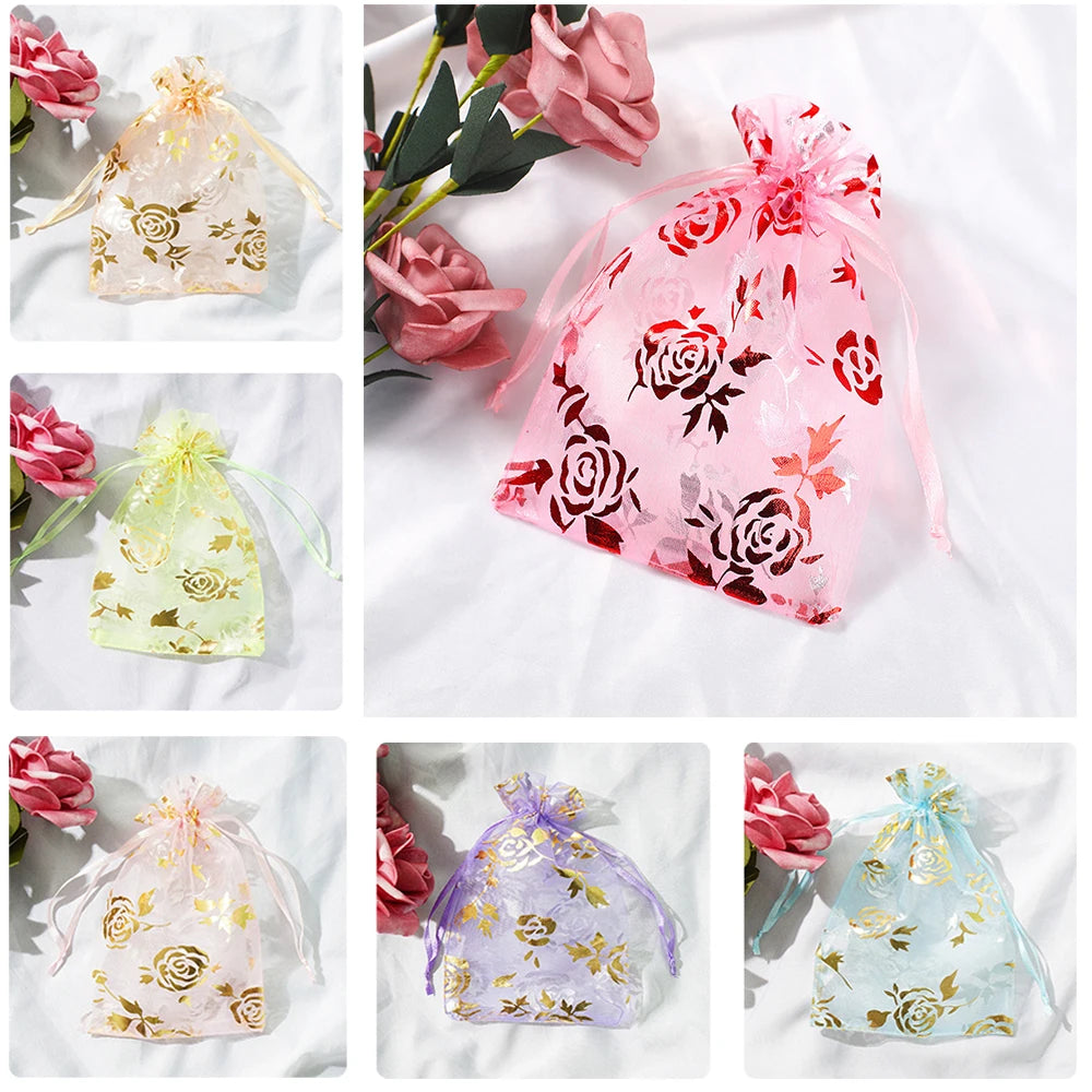 100pcs Drawstring  Jewelry Bag Pouch Organza Jewelry Packaging Bags Wedding Party Decoration Drawable Storage Bags Gift Pouches