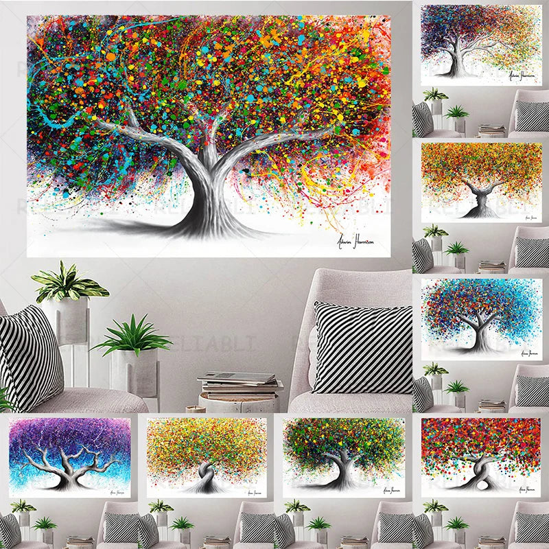 Abstract Colorful Tree Aesthetic Oil Canvas Painting Posters And Prints Wall Art Pictures For Living Room Home Decor No Frame