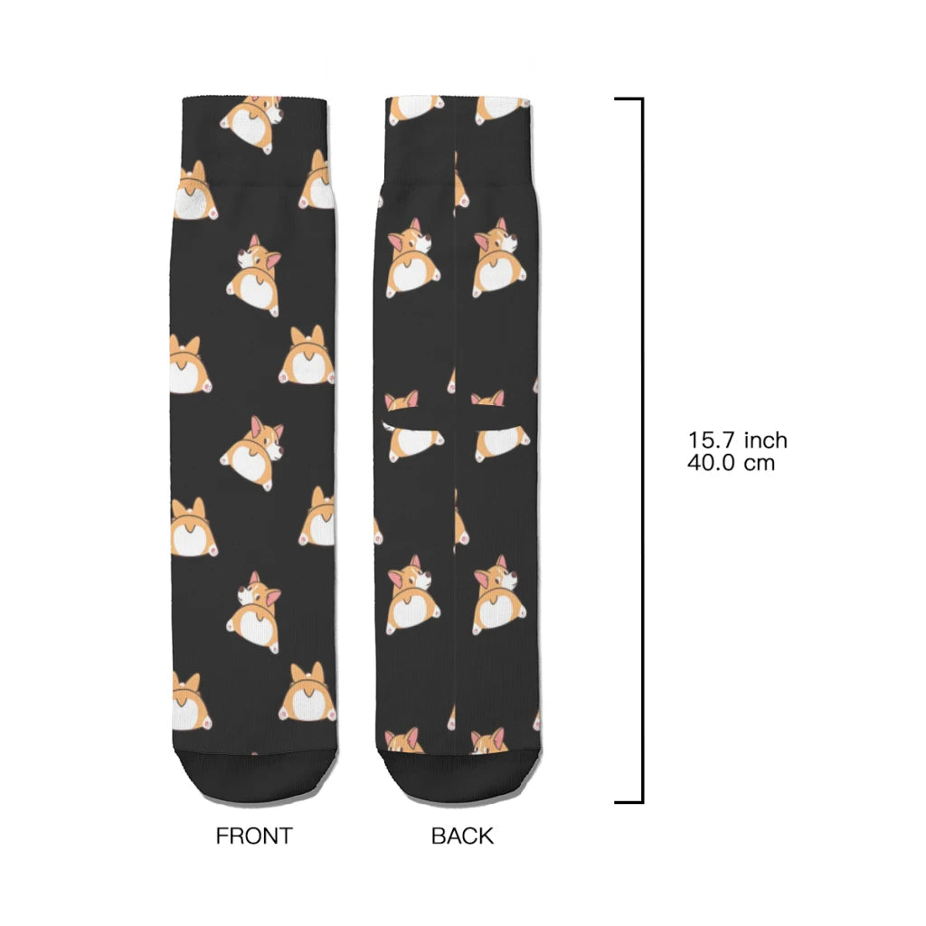 Vintage Butt Pattern Men's Socks Corgi Dog Animal Unisex Novelty Pattern Printed Funny Crew Sock Gift