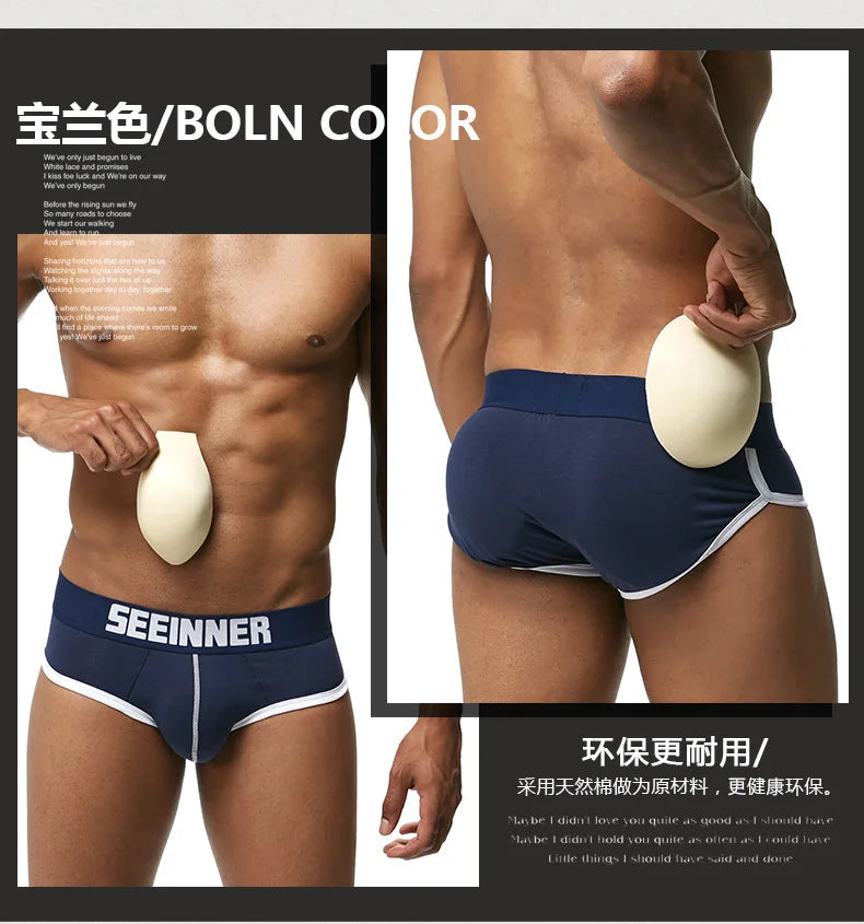 Youth U Convex Pouch Underwear for Young Men Comb Cotton Front Cushion Back Cushion Hip Cover Cup Solid Color Brief Boy Lingerie