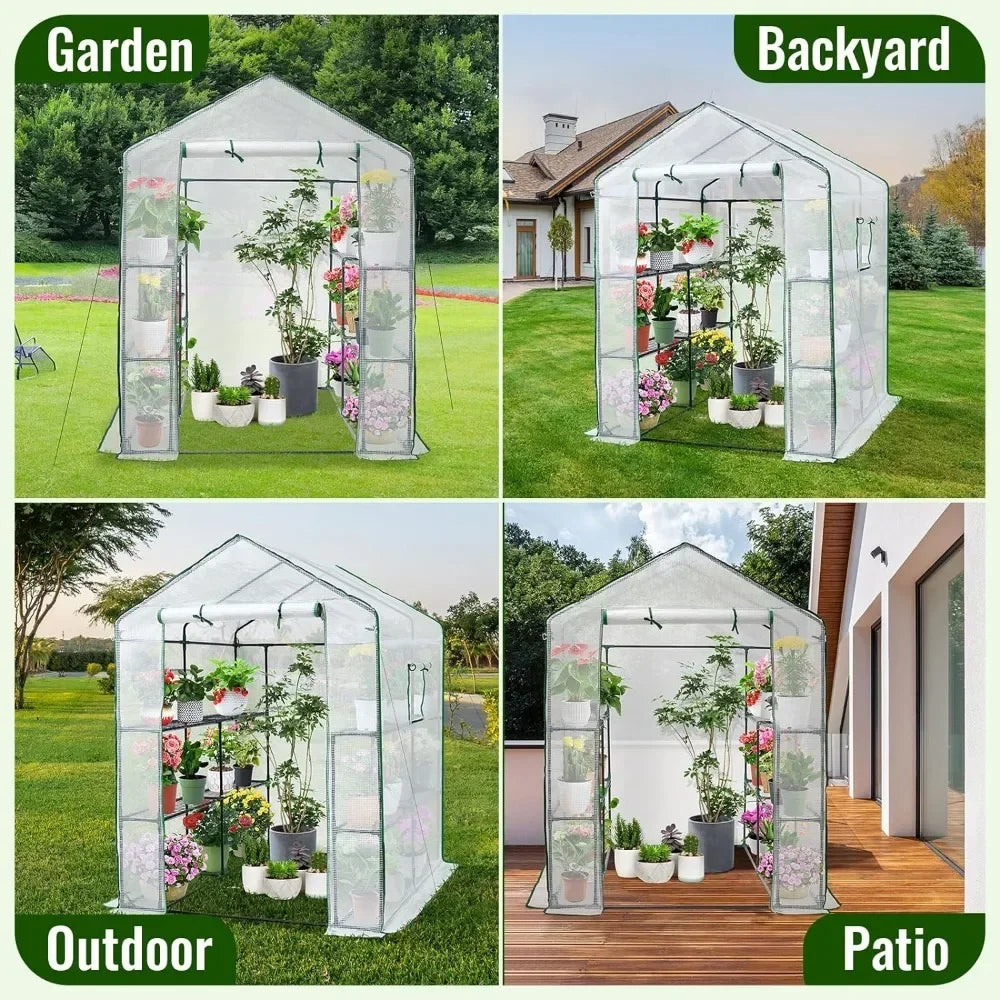 Gardening 8 Shelves Prefabricated House Housing PE Cover Home Garden 56 X 56 X 75'' Greenhouses for Outdoors Greenhouse Supplies