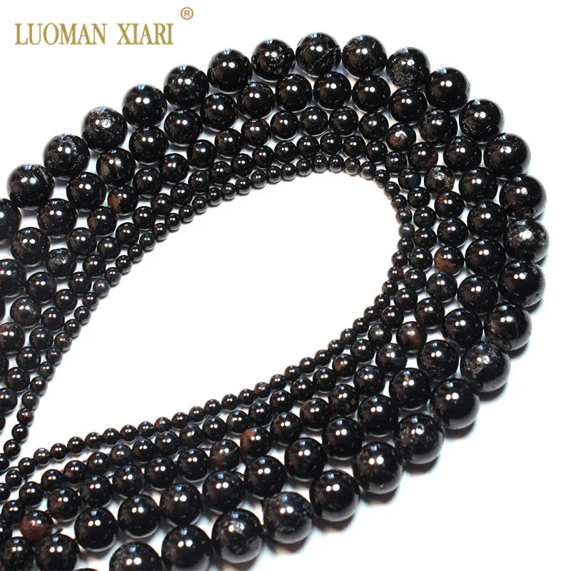 Wholesale 100% Natural Black Tourmaline Round Gem Stone Beads For Jewelry Making DIY Bracelet Necklace 4/6/8/10/12mm Strand 15''