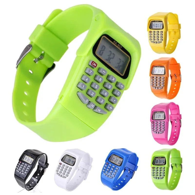 2 in 1 Fashion Digital Student Exam Special Calculator Watch Children Electronic Watch Time Calculator New Watch Mini Calculator