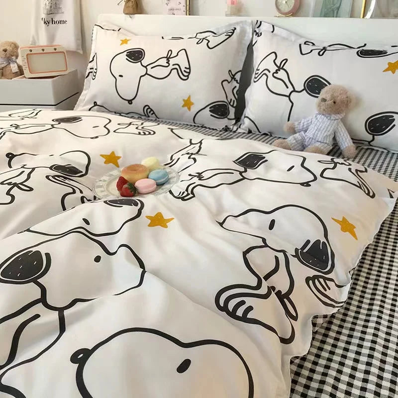 Anime Snoopys Spring Summer Soft Cotton Quilt Cover Sheet Cartoon Puppy Children Dormitory Home Safety Bed Accessories Gift