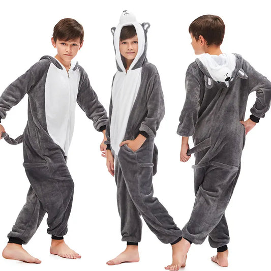 Tiger Wolf Animal Pajamas Kids Unicorn Onesies Overalls Children Cosplay Kigurumi Sleepwear Rabbit Panda Stitch Onesies Jumpsuit