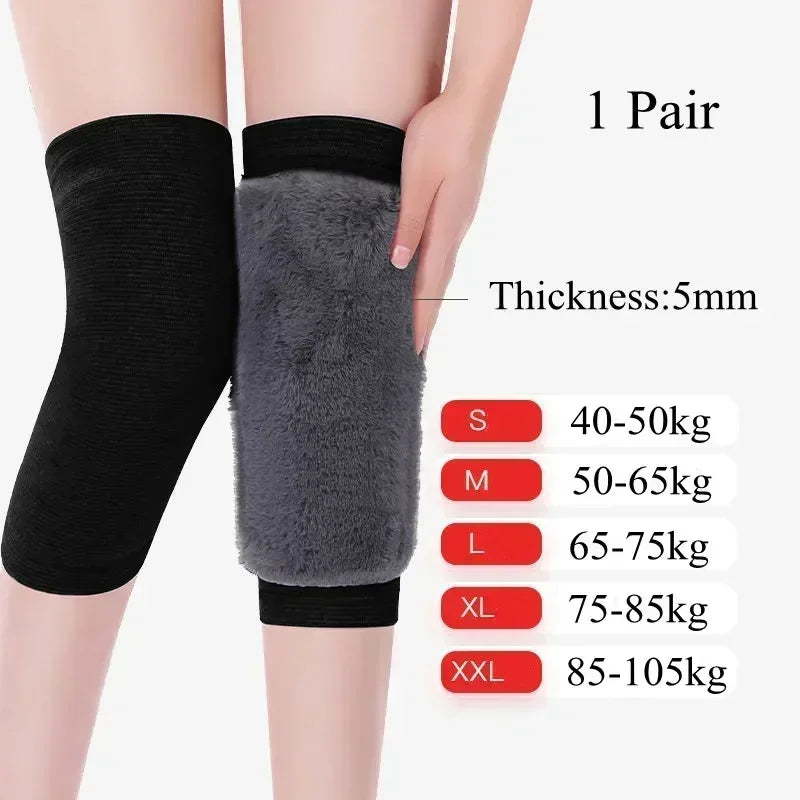 1 Pair Winter Warm Knee Pads for Women Men Old People Cold Leg Arthritis Kneepad Knee Support Rabbit Fur Running Knee Protector